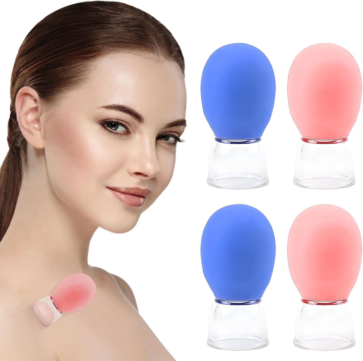 4 Stuks Anticelulitis Cups Set – Siliconen Massage Cups voor Gezicht, Nek, Benen en Rug