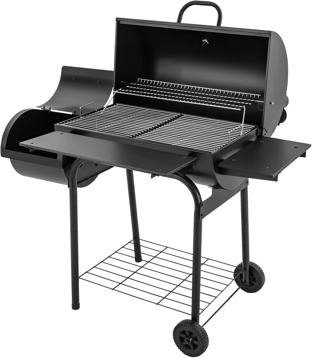 Grote Vrijstaande Houtskoolbarbecue met Wielen en Deksel - RVS Grillwagen & Smoker