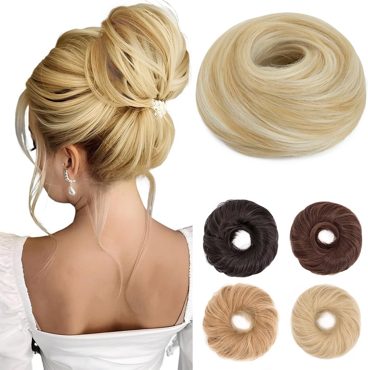 Natuurlijke Haar Dutt met Elastiek voor Dames en Meisjes - Lichtblond