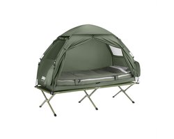 SoBuy 4-in-1 Camping Tent met Opvouwbaar Bed, Waterdicht, Slaapzak en Matras, Lichtgewicht, voor 1 Persoon, Festival, Buitenleven, Hike en Bos, Groen, OGS32-HG