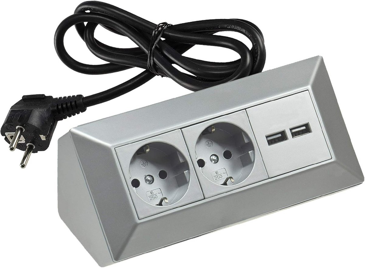 Hoekstopcontact met 2 Stopcontacten en 2 USB-A Oplaadpoorten, 1.5m Kabel