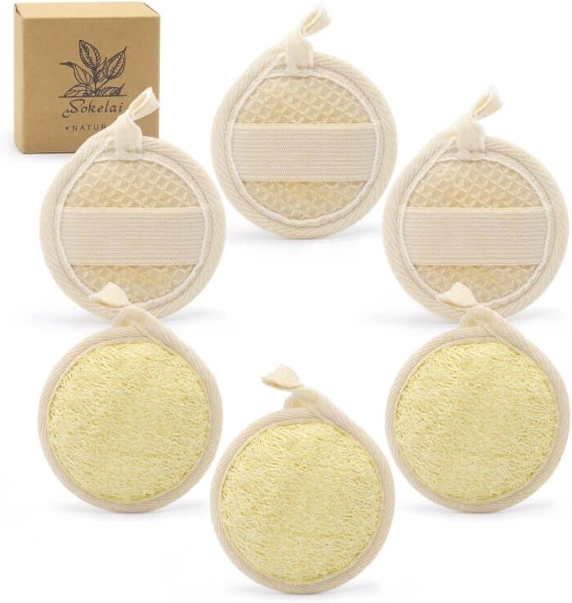 6x Natuurlijke Loofah Scrub Pads voor Gezicht en Lichaam
