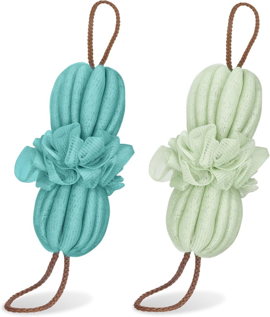 2 Stuks Lange Douche Loofah Spons: Exfoliërende Rugscrubber voor Mannen en Vrouwen