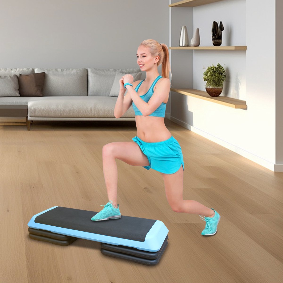 MODFU - Aerobic Stepper - Verstelbaar - Antislip - Blauw - 110 Cm