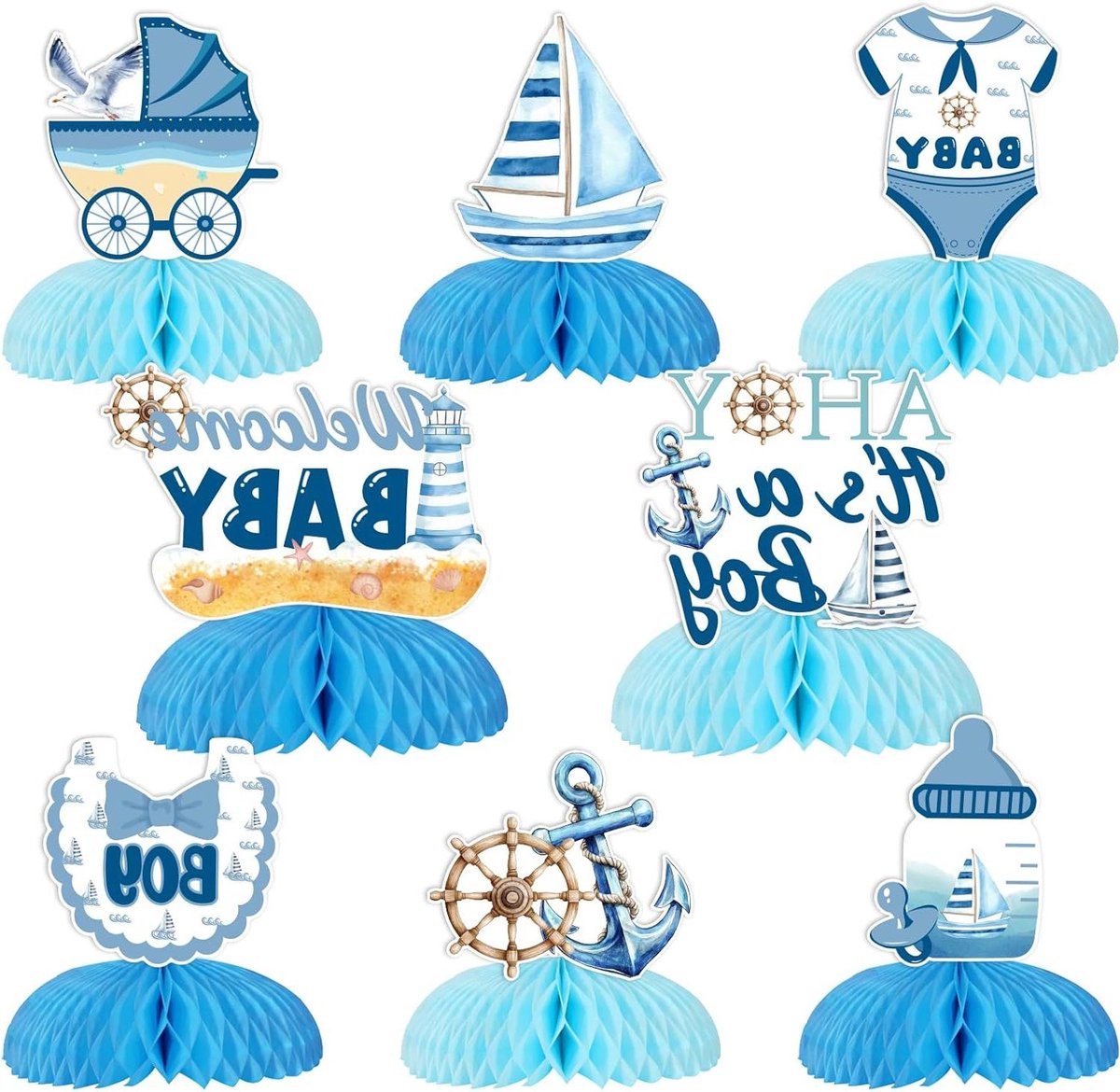 Baby Shower Decoraties - Welkom Baby Jongen - Nautisch Thema - Oceaan Geslacht Onthullen - Feestdecoratie Aquarel Stijl