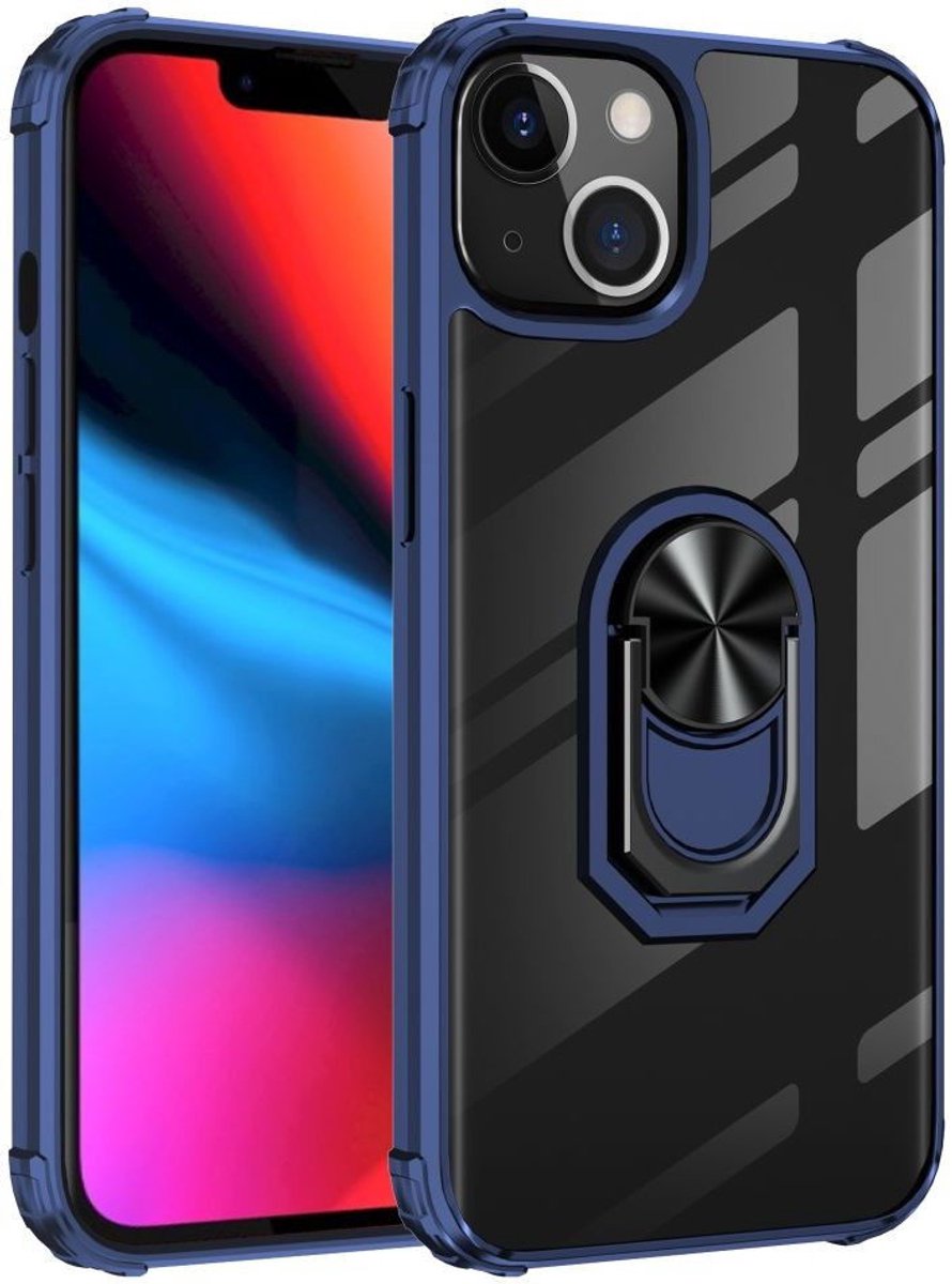 Hoesje Hybride Kickstand Back Cover Transparant/Blauw Geschikt voor Apple iPhone 13