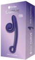 Doos met paarse Snail Vibe Curve dual stimulator. De voorkant toont de vibrator met kromme vorm.