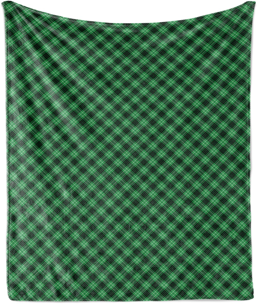 ABAKUHAUS Geruite Zachte Flanellen Fleece Deken, Diagonaal Tartan Groen, Gezellige Pluche Plaid, 125 x 175 cm, Groen Zwart Wit