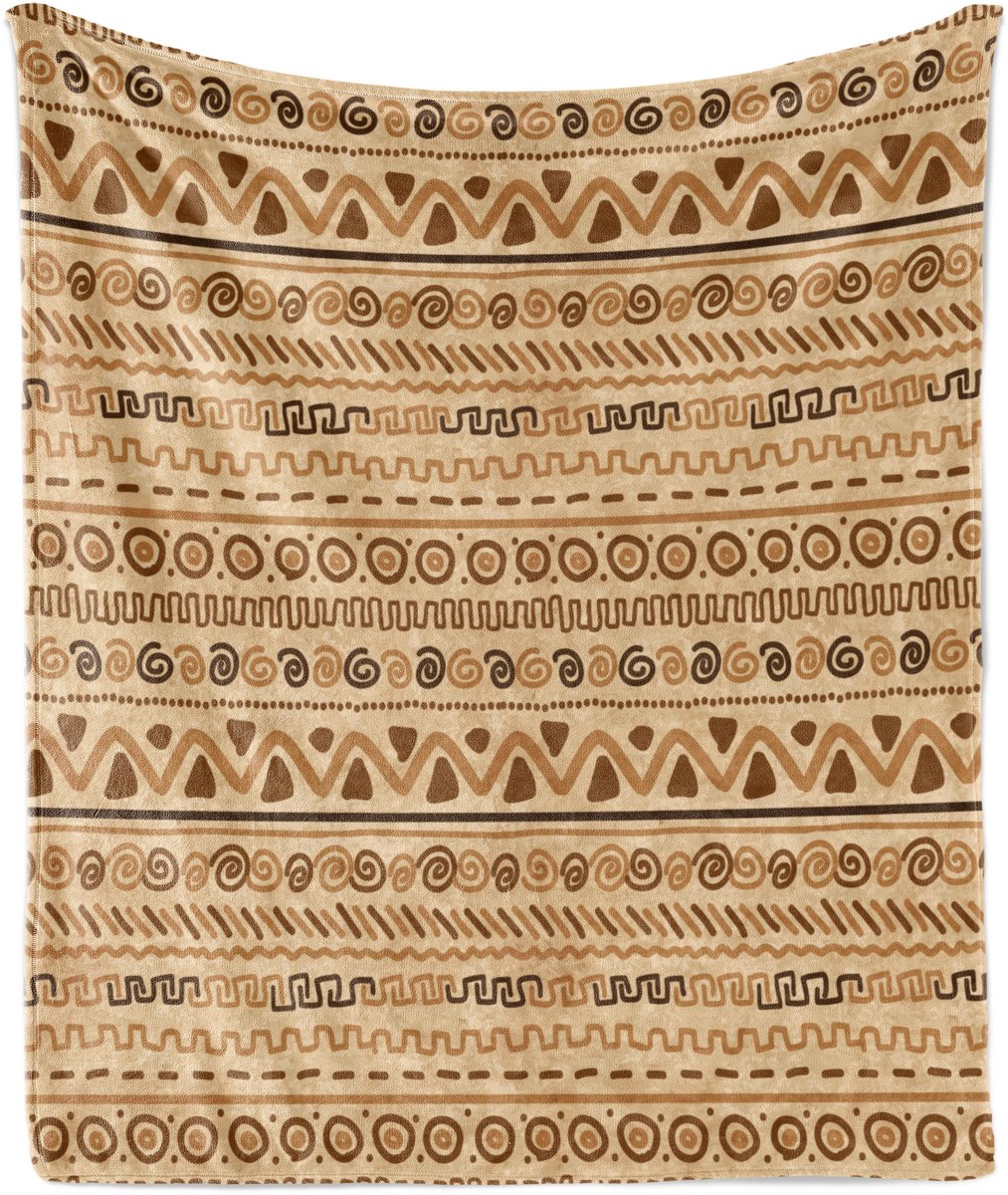 ABAKUHAUS Zambia Zachte Flanellen Fleece Deken, Etnische, Gezellige Pluche Plaid, 175 x 230 cm, Zandbruin Karamel