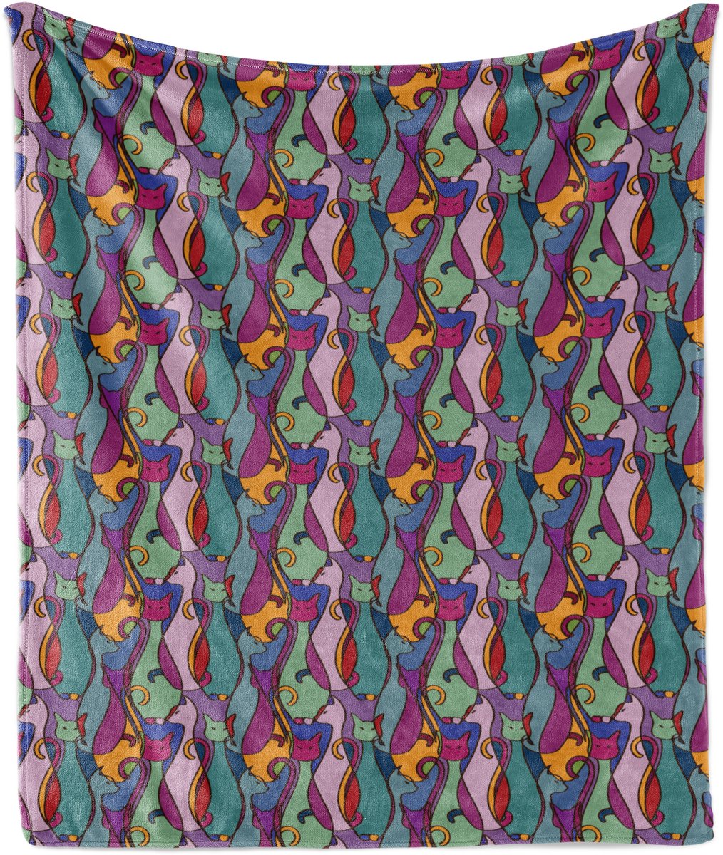 ABAKUHAUS Katten Zachte Flanellen Fleece Deken, Geometrisch Afrikaans, Gezellige Pluche Plaid, 125 x 175 cm, Paarsgroen