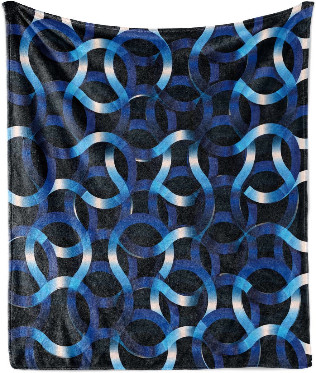 ABAKUHAUS Donkerblauwe zachte flanellen fleece deken, moderne, gebogen vormen, knusse pluche plaid, 175 x 230 cm, blauw donkerblauw wit