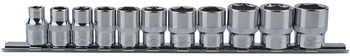 Dopsleutelset 11-delig 3/8 Inch Zeskant (8-19mm) - Inclusief Opsteekrail