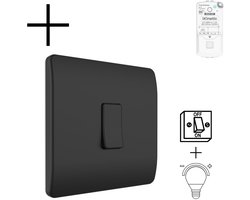 Draadloze Wandschakelaar | 1-voudig | Wifi | App bediening | Schroeven of tape | Aan Uit | Google Assistant | Zwart