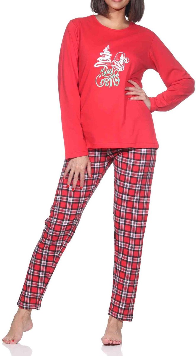 Normann dames kerstpyjama met lange mouwen en kerstmotief rot
