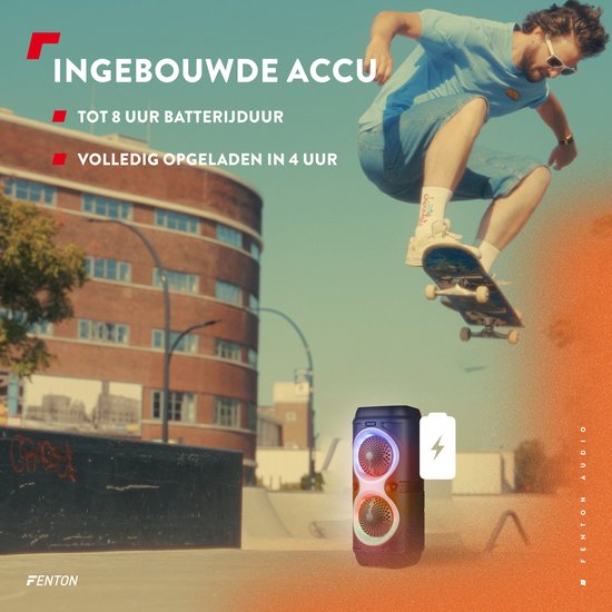 Bluetooth speaker - Fenton Track210 - Partybox met microfoon - Lichteffecten en oplaadbare accu — afbeelding 4