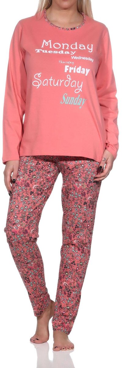 Normann Lange damespyjama met casual print en all-over patroon apricot