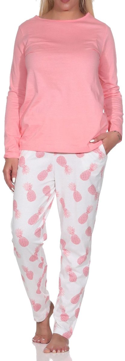 Normann dames pyjama met lange mouwen Homewear met ananasmotief rosa