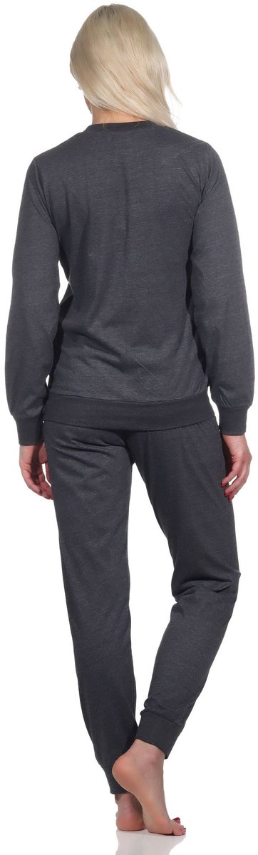 Normann Casual Normann damespyjama met lange mouwen, manchetten en sterrenmotief anthrazit