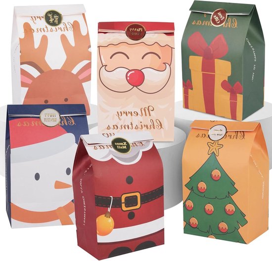 12 Stuks Kraft Papieren Cadeauzakjes Met Stickers – Kleine Kerst- En Verjaardagszakjes, 12x8x22 Cm
