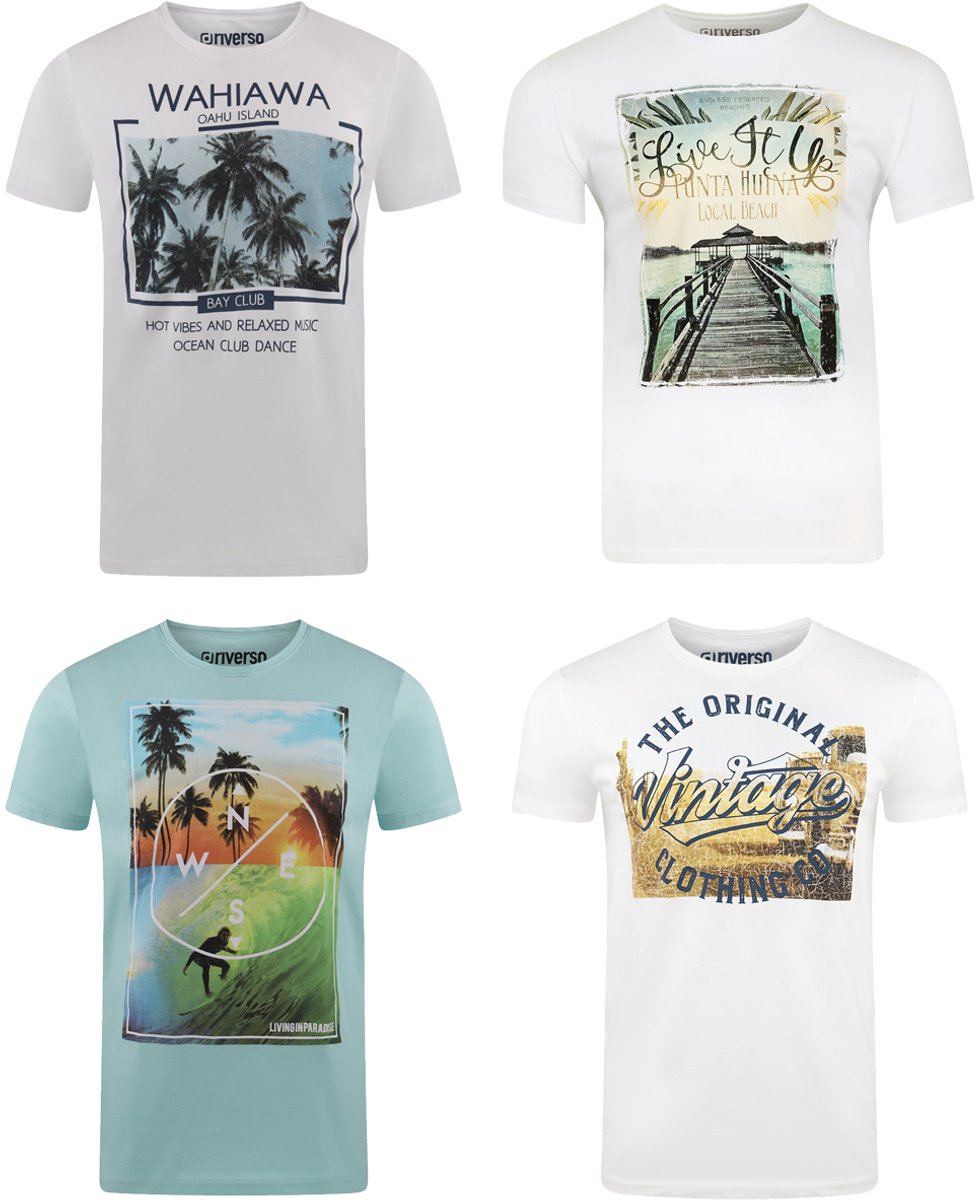 riverso Heren T-Shirt RIVLukas 4 Pack regular fit Veelkleurig 3XL Ronde Hals Volwassenen