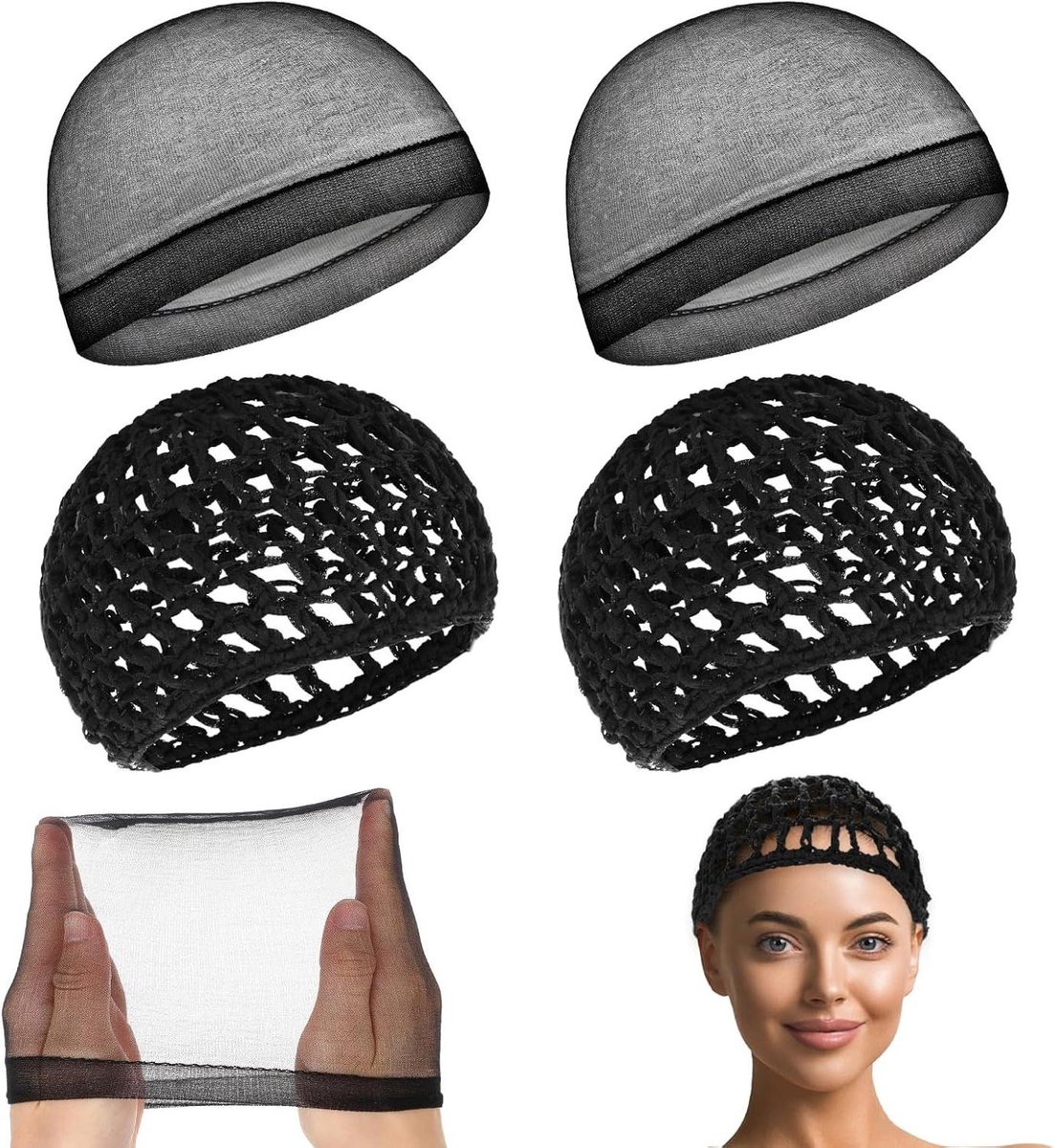 4 stuks elastische gehaakte haarnetjes voor pruiken - antislip en duurzaam