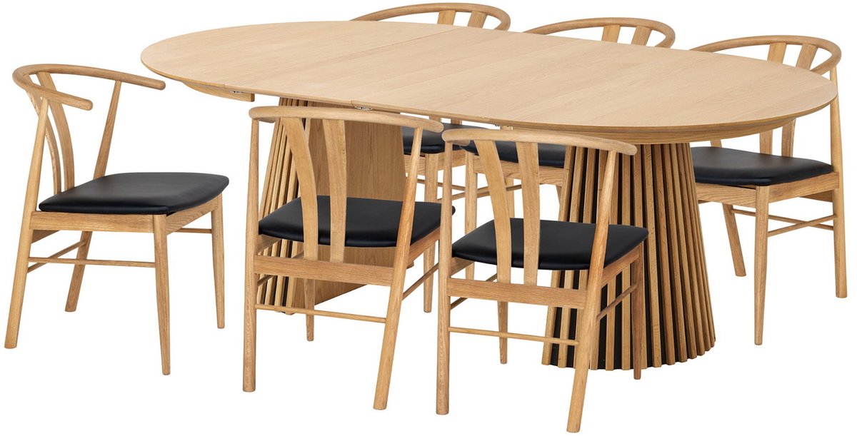 Tokyo eethoek eettafel 6 stoelen eik, natuur, zwart.