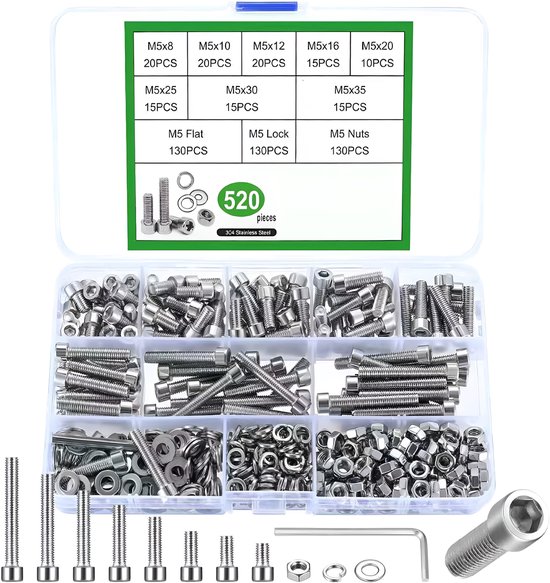 1/5/10 stks M3 M4 M5 M6 M8 M10 M12 DIN912 316 A4-70 Rvs Allen zeskant Hex Inbusbout Bout lengte = 6-150mm (Color : 10pcs M5, Size : 40mm