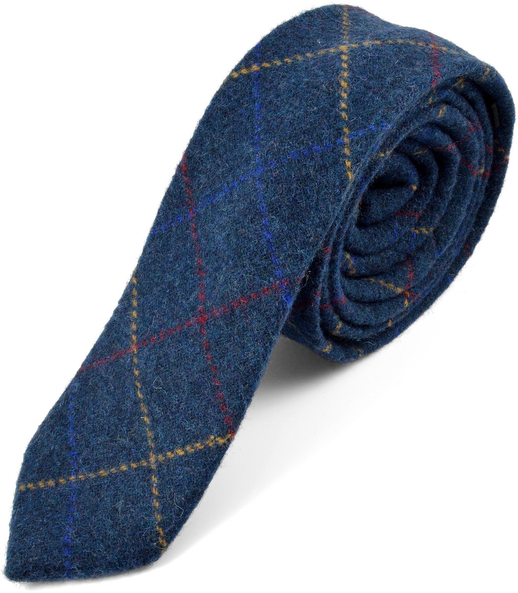 Blauw Geruite Handgemaakte Stropdas