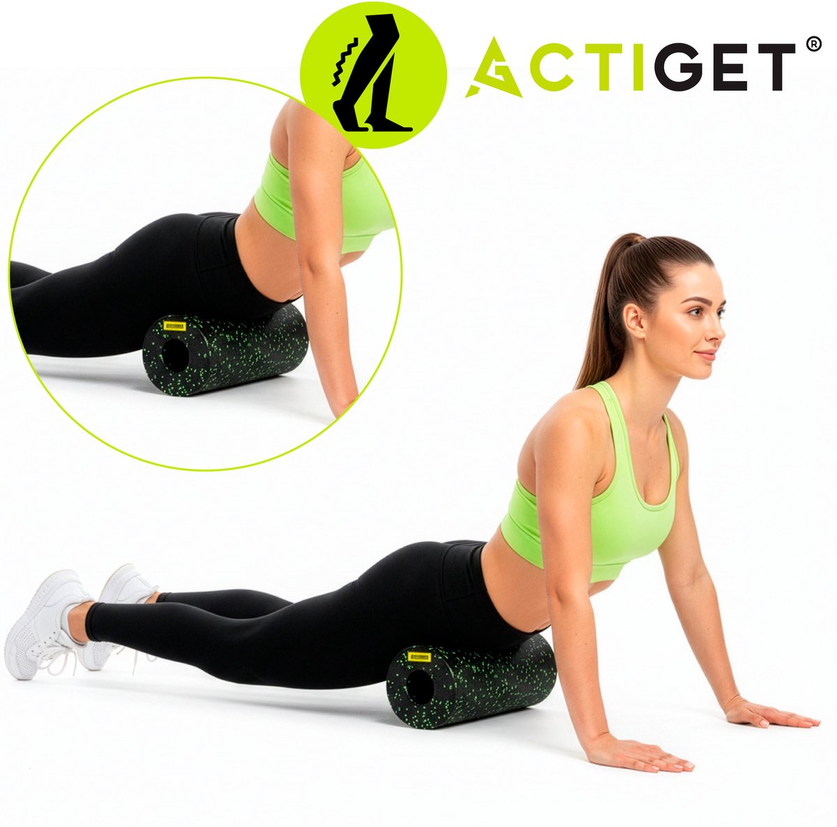 Actiget® Foamroller | Foam Roller | Medium Hardheid | 29,5 cm | Zwart/Groen thumbnail 5