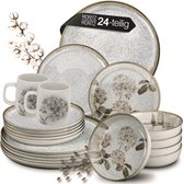 Moritz & Moritz BLOSSOM 24-delig Serviesset 6 Persoons Grijs - Porselein Koffieservies met Borden, schalen en Kopjes