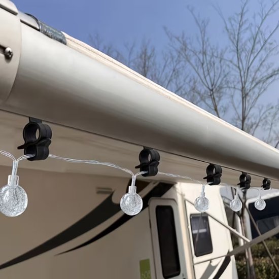 Set van 10 stuks - Ophangsysteem aan zonnescherm - Luifel - Zwart - Clips - Haken voor camper en caravan — afbeelding 2
