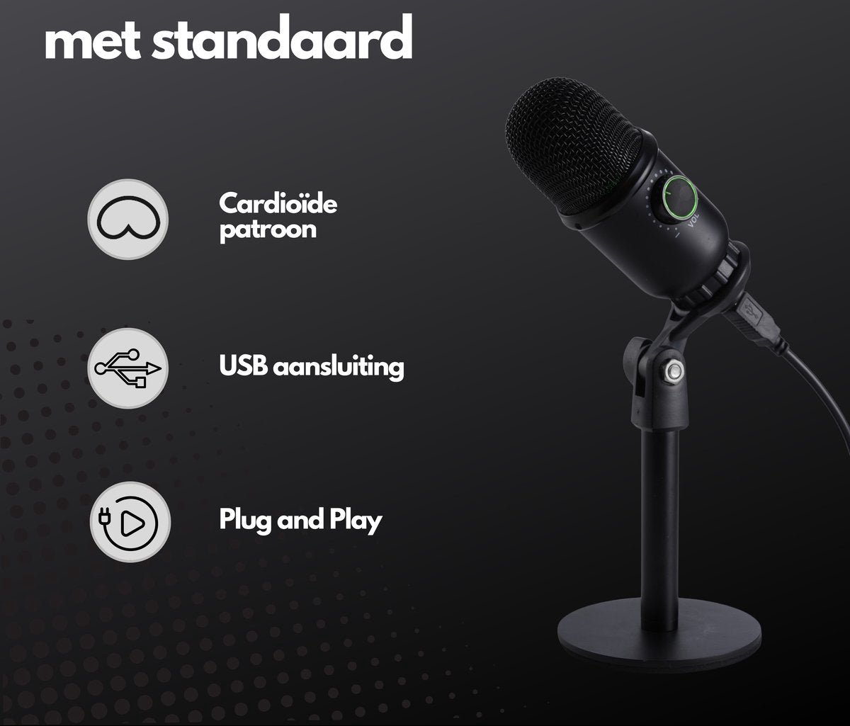 null Microfoon met Standaard – USB, Cardioïd, Plug & Play thumbnail 5