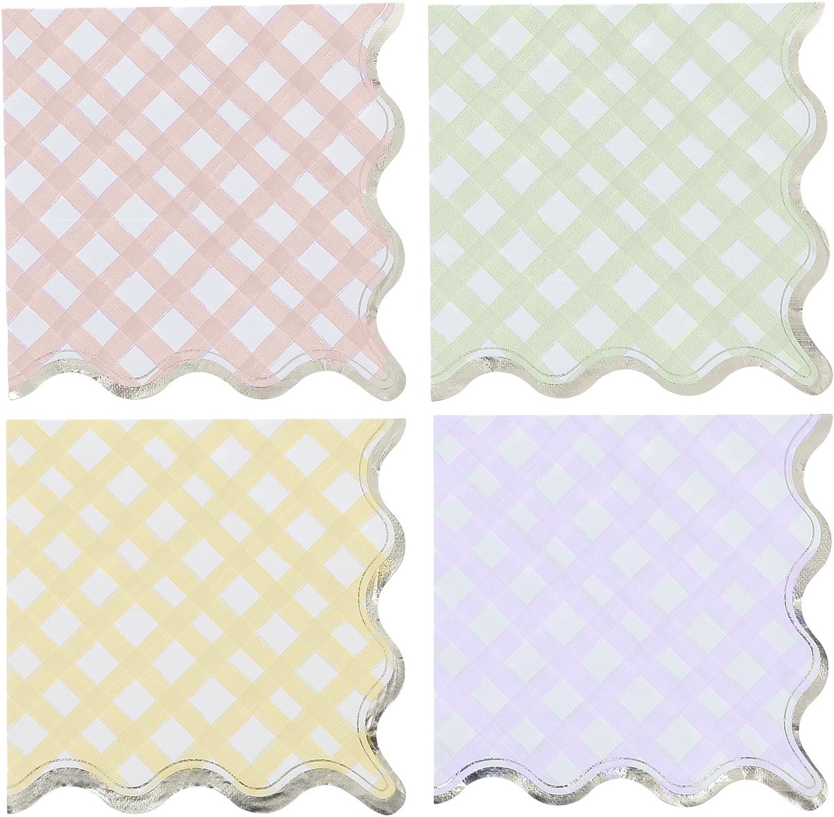 ARTYFETES - 16 papieren servetten lila, roze, geel, groen en goud 33x33cm met ruitpatroon