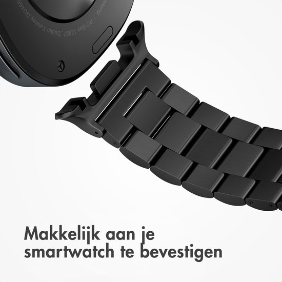 Zwart metalen bandje, past op een smartwatch.