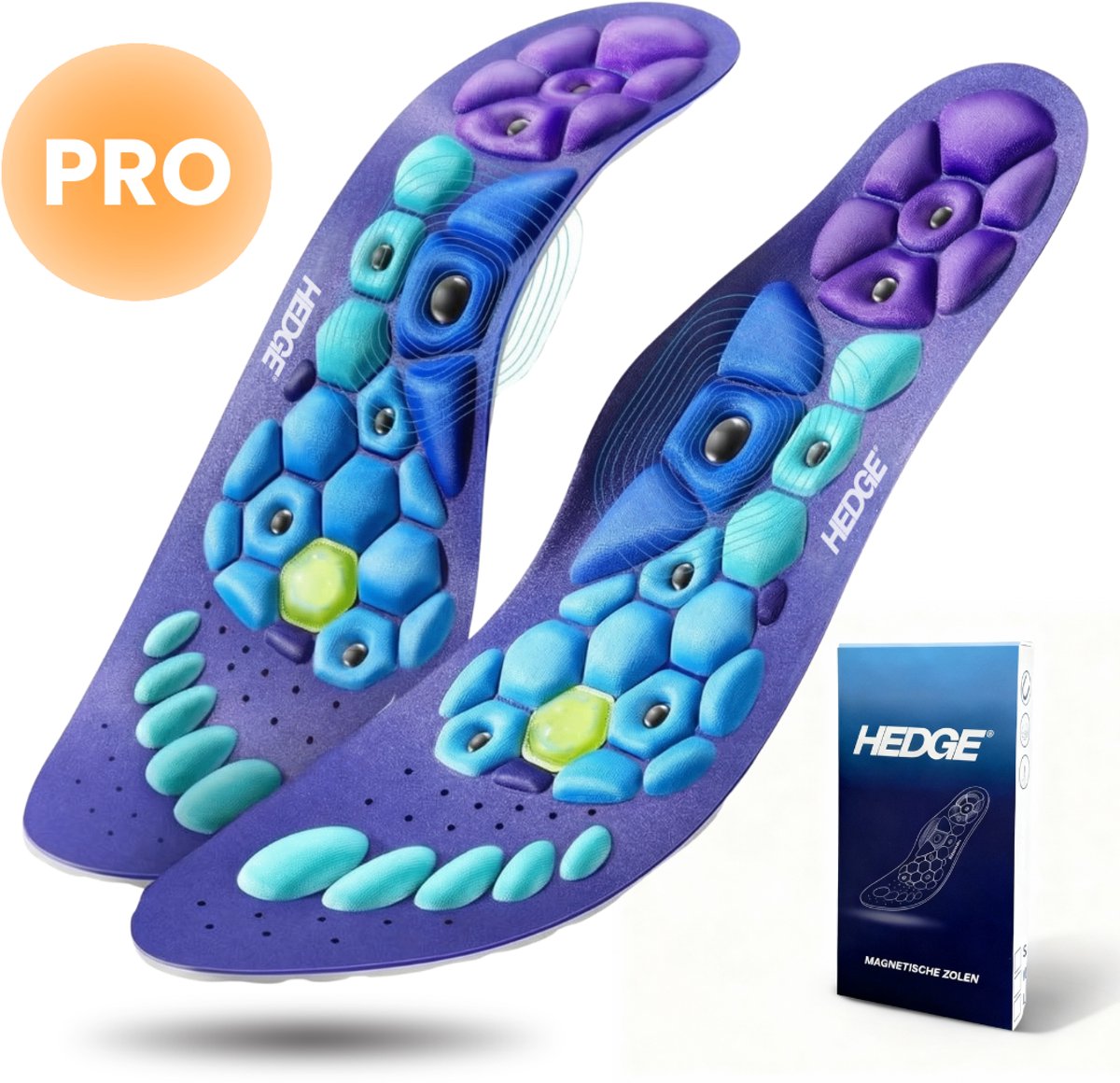 Hedge® Magnetische Inlegzolen - Acupressuur Schoenzolen - Magnetische Zolen - Inlegzolen Werkschoen - Orthopedische Inlegzolen - Voetmassage Zooltjes - Inlegzooltjes - Zolen voor Voet, Enkel en Rugpijn - Maat L (44-47)
