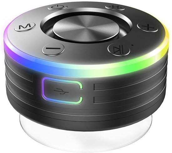 Waterdichte Bluetooth speaker IPX7 met zuignap, LED, krachtig geluid en handsfree bellen – compact voor douche en buiten