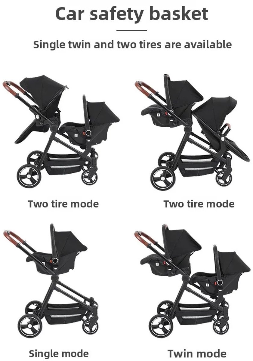 Jessi Duo Kinderwagen Opvouwbaar Zwart/Grijs 2 Zitjes - afbeelding 2