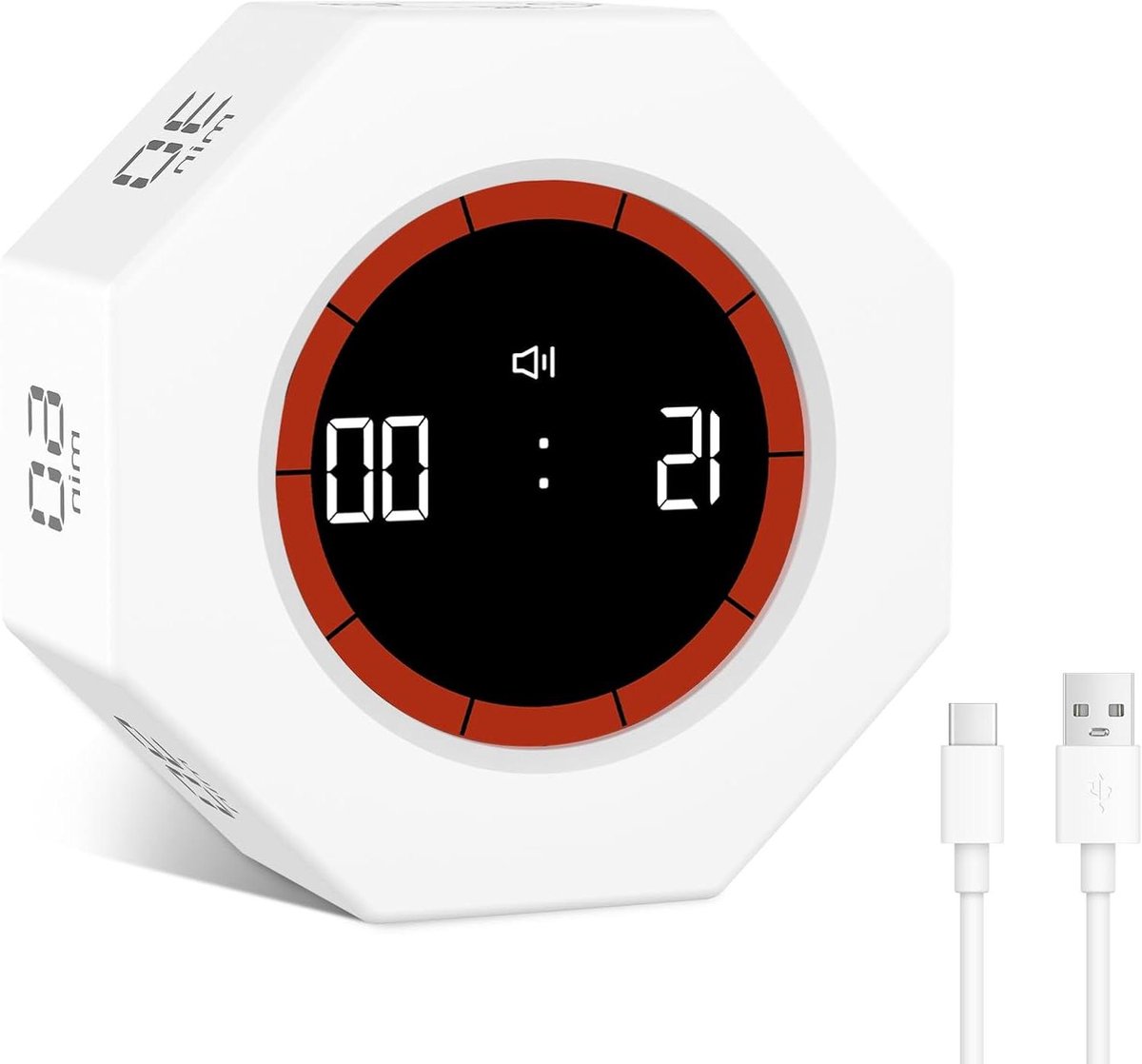 Octagon Timer met LCD-scherm - Keukentimer 1/3/5/15/30/60/90 Min - Geluidswaarschuwing - Wit