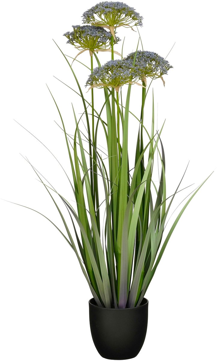 Mica Decorations Engelwortel – Kunstgras in Pot – Realistische Nepplant Woondecoratie – Kunstplanten voor Binnen en Buiten – H90 x Ø25 cm – Groen, Paars