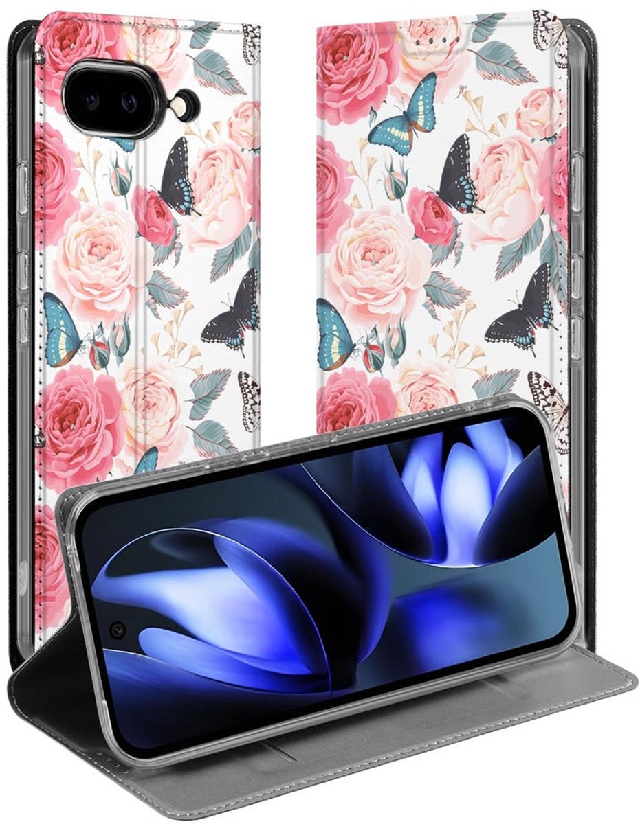 Google Pixel 9a Book Wallet Case Butterfly Roses