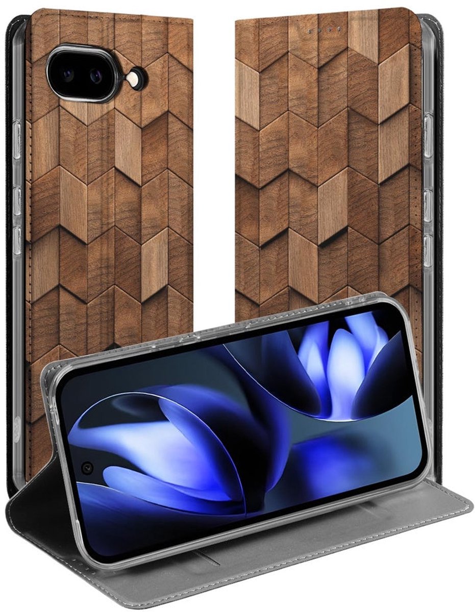 Google Pixel 9a Smart Cover Hoesje Wooden Cubes