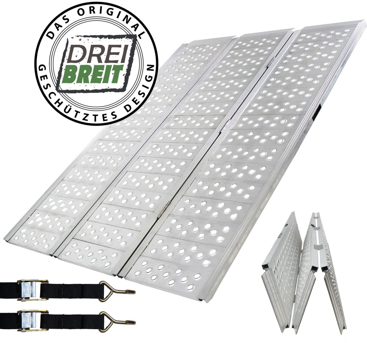 DDREIBREIT by TRUTZHOLM - Oprijplaat - 2-voudig Opvouwbaar - Lengte 175 cm - Belastbaar tot 1020 kg - Aluminium - Grijs - Geperforeerd Anti-slip - Laadhulp