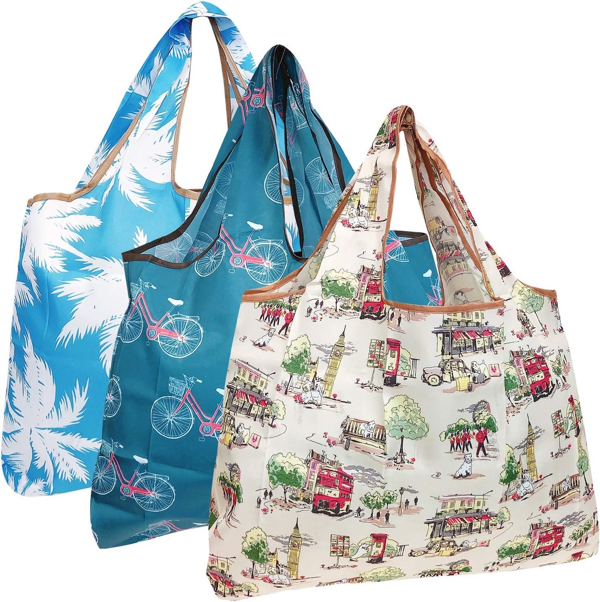 Duurzame grote nylon herbruikbare boodschappentassen – Set van 3
