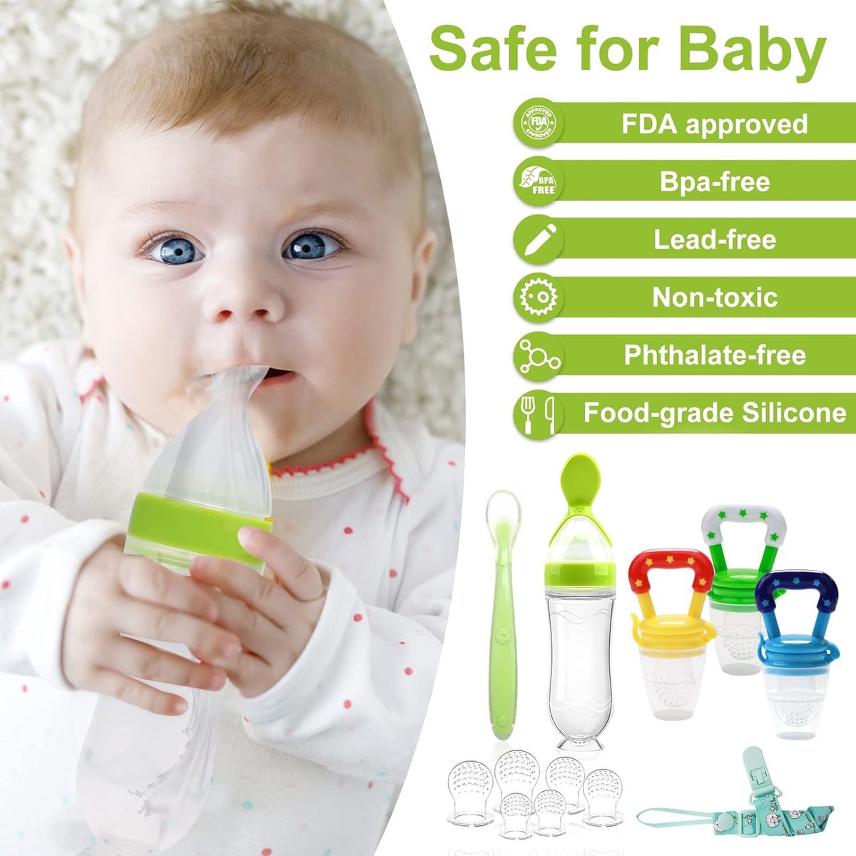 Fopspeenset met siliconen fopspenen, serveerkommen en babylepels