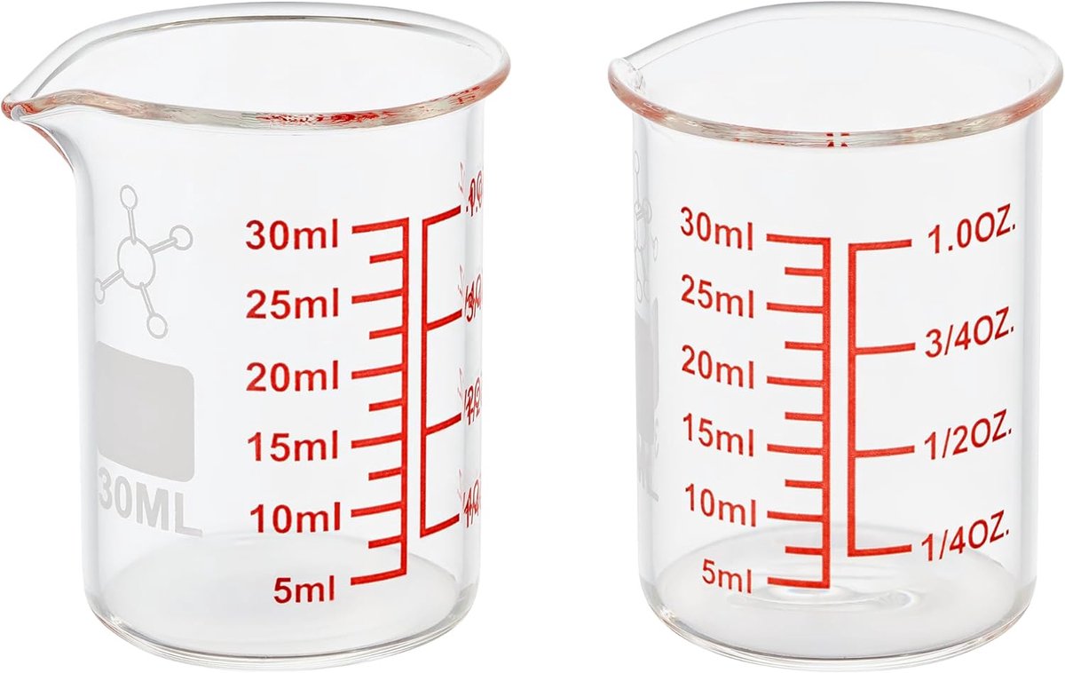 V-vormige tuit glazen maatbeker - 30 ml (1 oz) - Set van 2