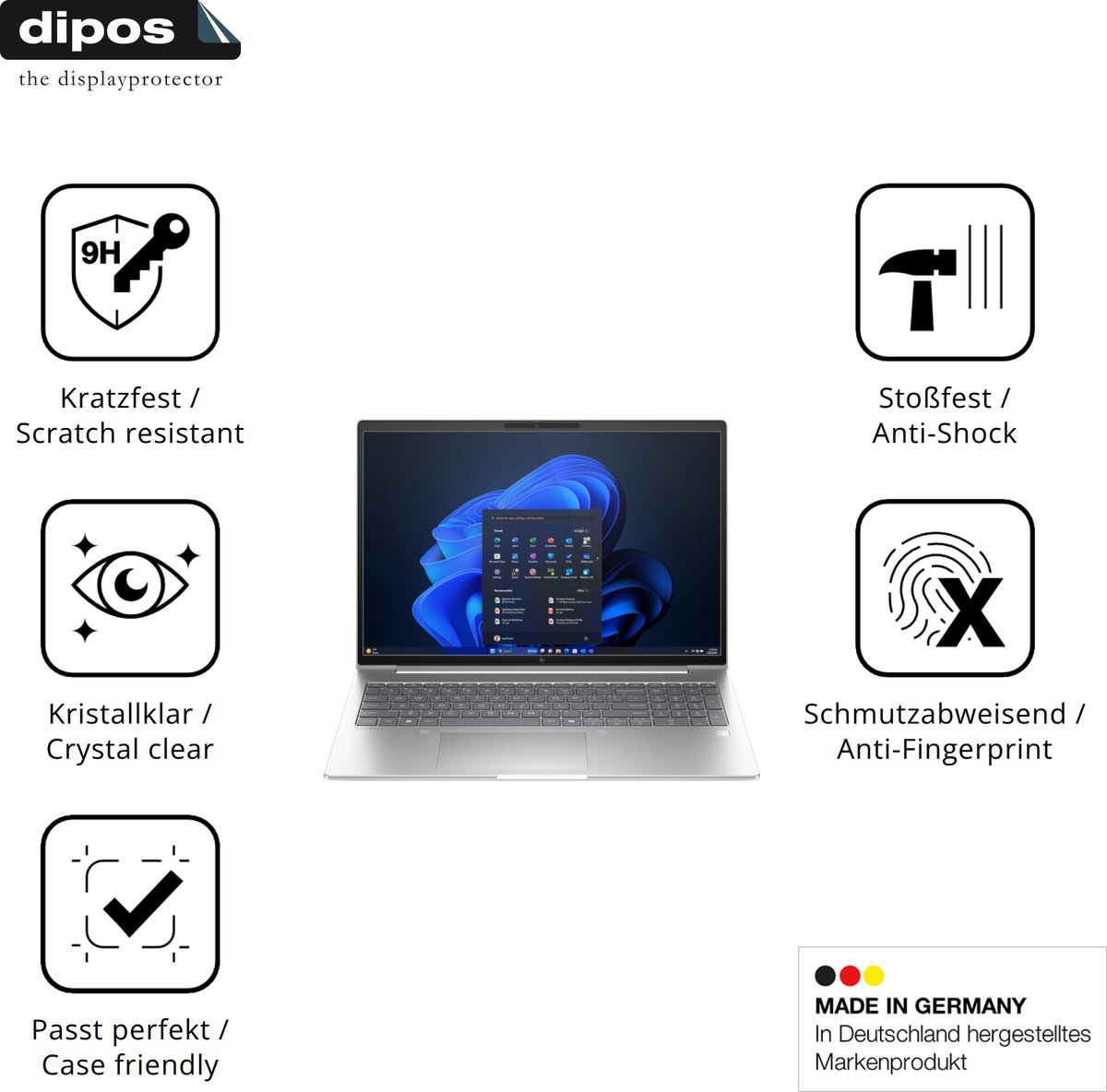 dipos – 2x Pantserfolie geschikt voor HP EliteBook 6 G1i 16 Zoll | 9H Screenprotector