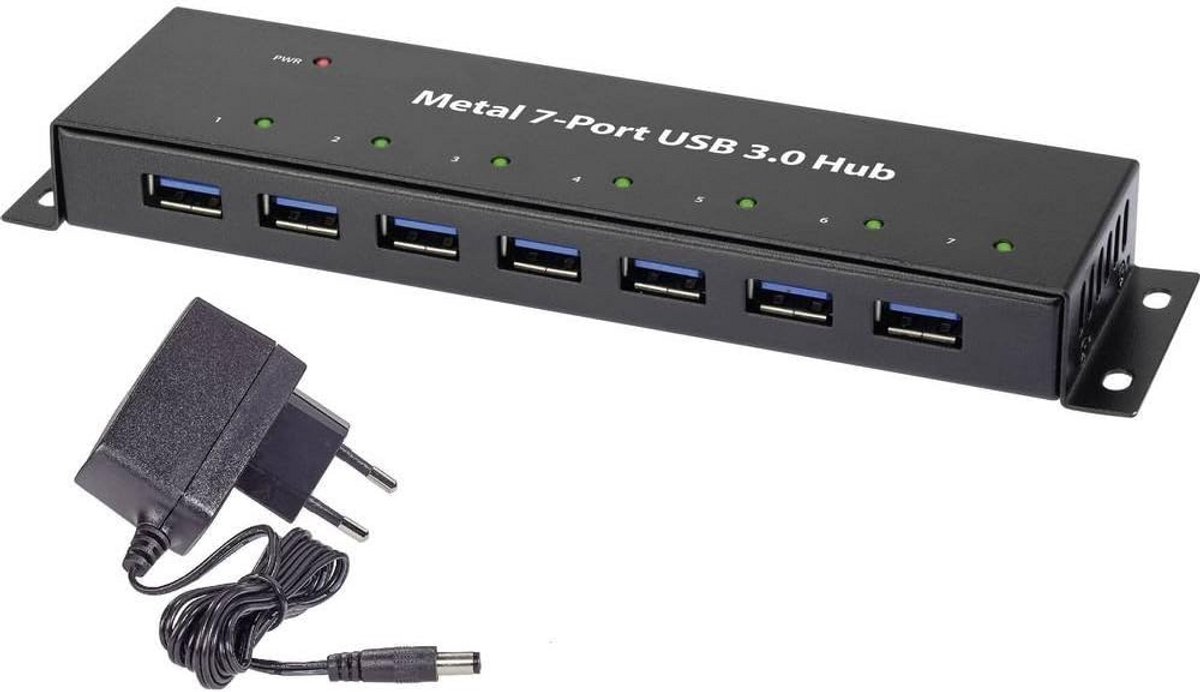 USB 3.2 Hub met 7 poorten voor Wandmontage - Metalen Behuizing
