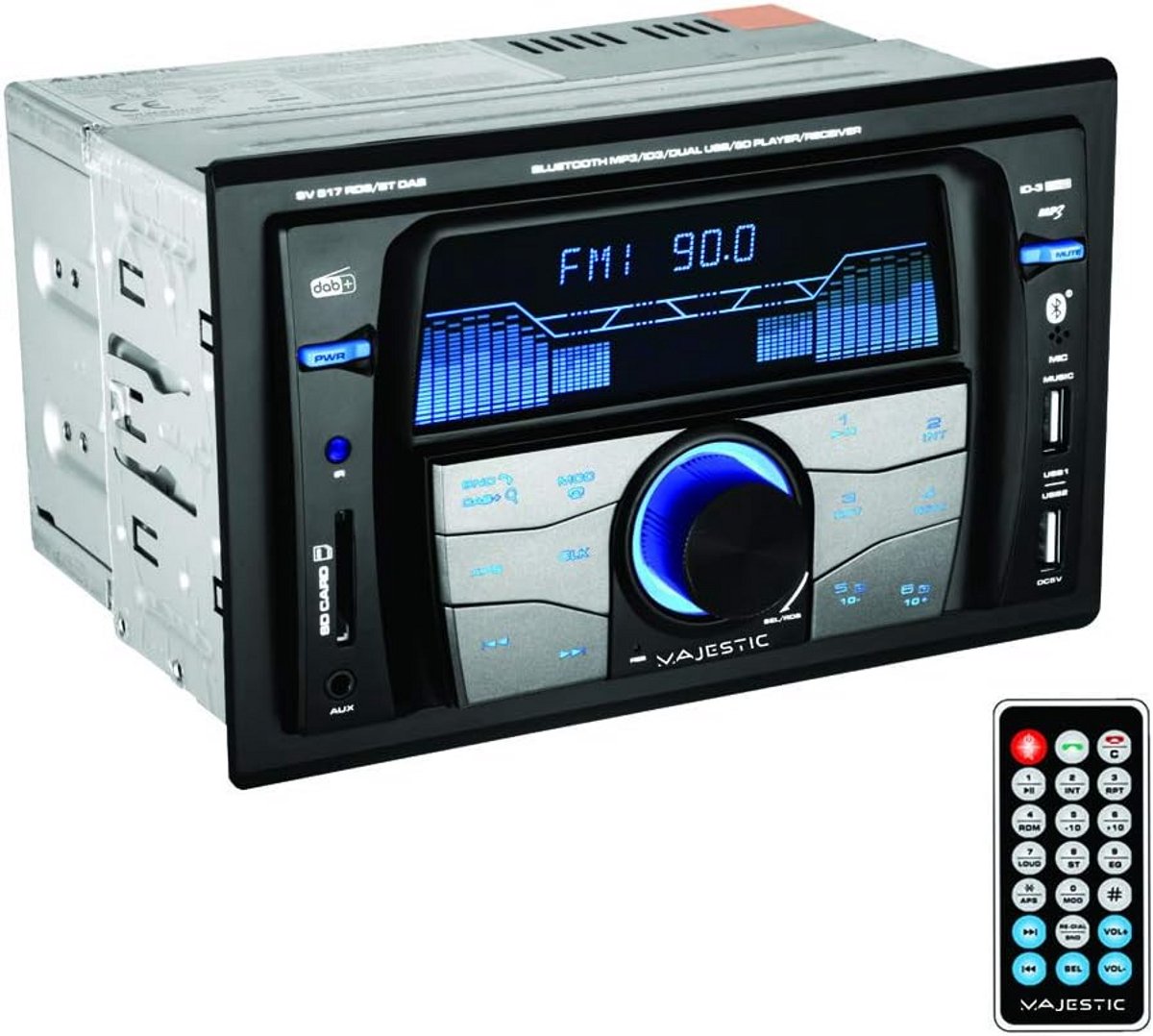 Dubbele DIN Autoradio met DAB, FM en Bluetooth - USB/SD/AUX-IN, 180W