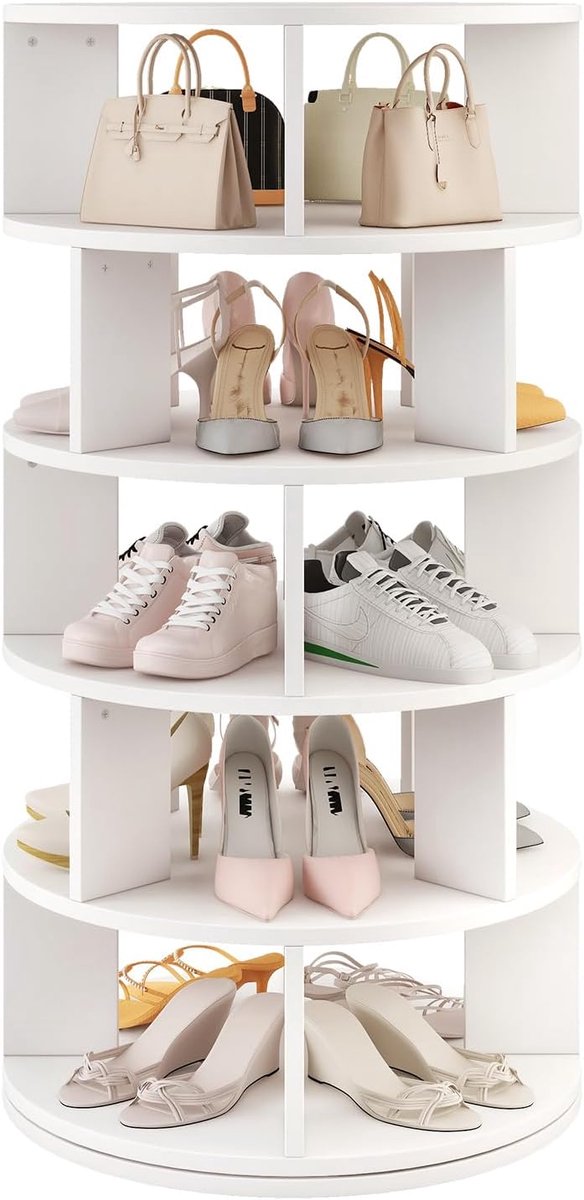 5 Tier Roterend Schoenenrek - 360° Draaiend Organizer voor 20 Paar Schoenen in Wit