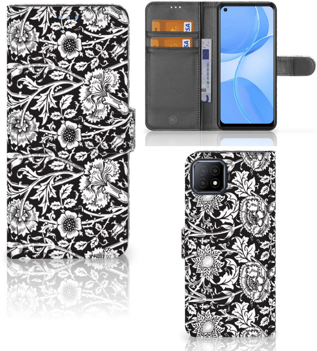 OPPO A73 5G Hoesje Black Flowers
